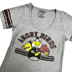 Angry Birds Jersey Style Womens T-Shirt Size Medium Gray Scoop Neck Vintage Look